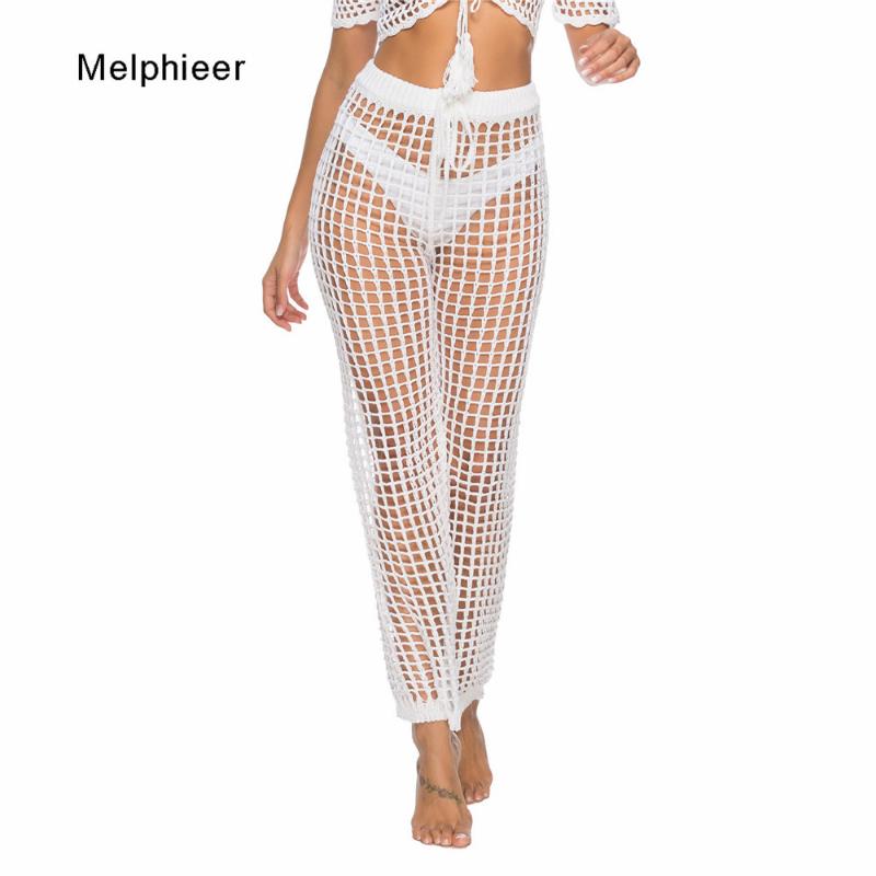 

Melphieer Lady's 2020 Beachwear Clothing Hollow knitted Trousers Crochet Beach Cover Pants Drawstring Belt Beach Cover Bottom