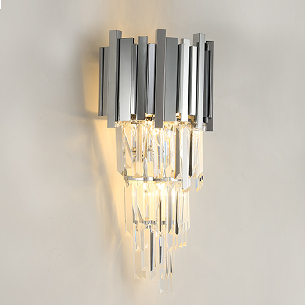 

luxury crystal sconce wall lights modern chrome wandlamp living room decoration crystal lighting wideth 31cm