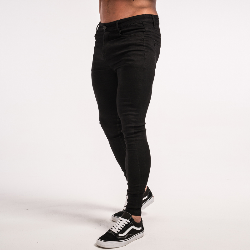 Men/'s Ripped Jeans Black Denim Pants Super Skinny Slim Fit Casual Tight Trousers