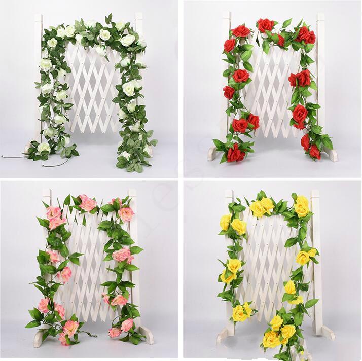 

2.2m Artificial Flower Vine Fake Silk Rose Ivy Flower for Wedding Decoration Artificial Vines Hanging Garland Home Decor DHL Q6, As picture