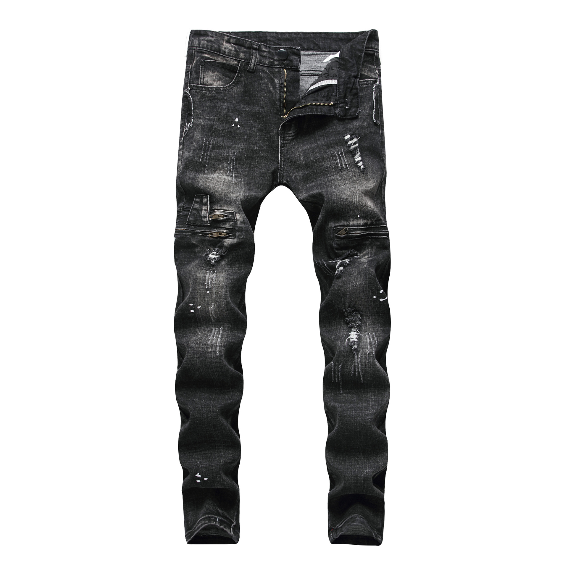 

Stretch Denim Pants Solid Slim Fit Jeans Men Casual Biker Denim Jeans Male Street Hip Hop Vintage Trouser Skinny Pant, Black