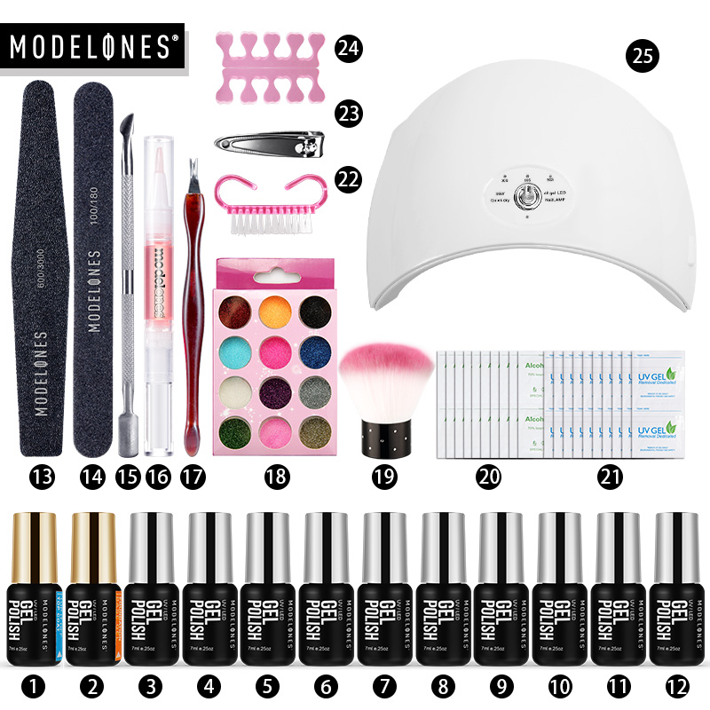 

Modelones 25Pcs/Lot NaiL Dryer Led Lamp Nail Gel Polish Tools Set Glitter Soak Off UV Gel Lacquer Manicure Tools