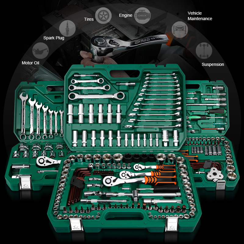 Réparation de voitures Outils Set 46PCS 1/4 pouces Prise couple Clé à cliquet Combo Kit d'outils de mécanicien Outils de réparation de voitures E