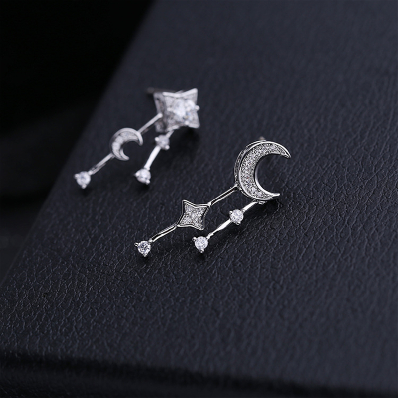 

Dangle & Chandelier Zircon Stars Moon Asymmetrical Stud Earrings Fashion Small Fresh Snowflake Tassel Long Section For Women