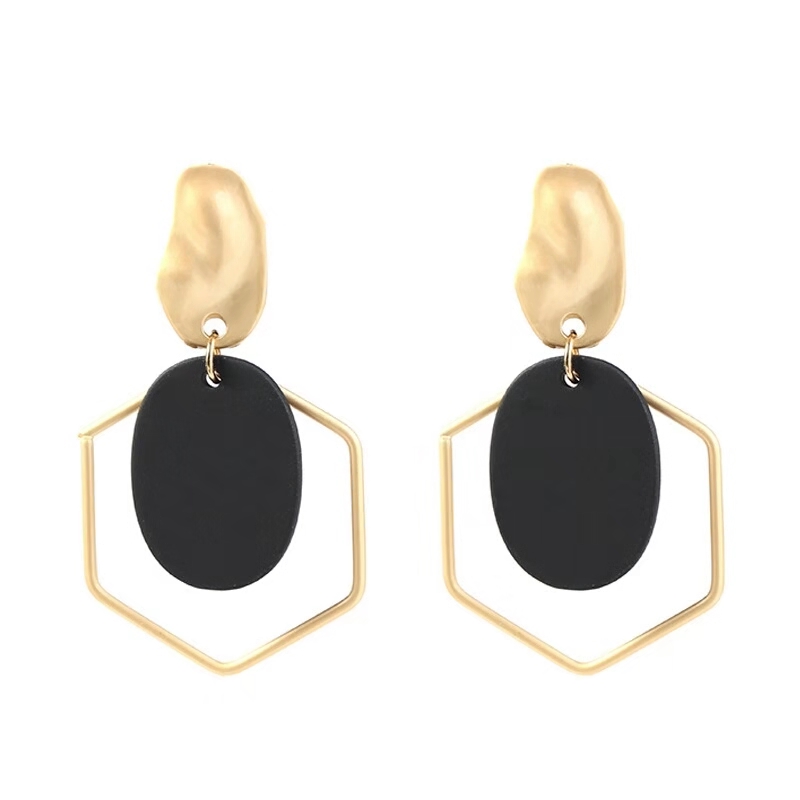 

Wholesale dangle Earrings round Hexagon chandelier earbob red black green grey women girl ear drop European and American jewelry accessories