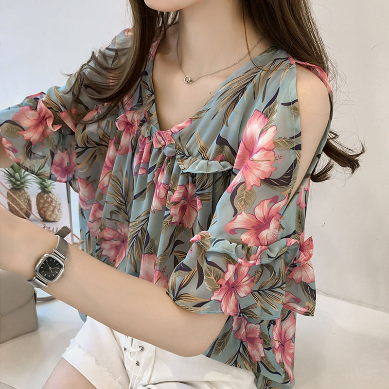 

Casual plus size 3XL 4XL women blouse shirt women tops and blouse chiffon print summer tops blusa feminina shoulder off A22, Yellow