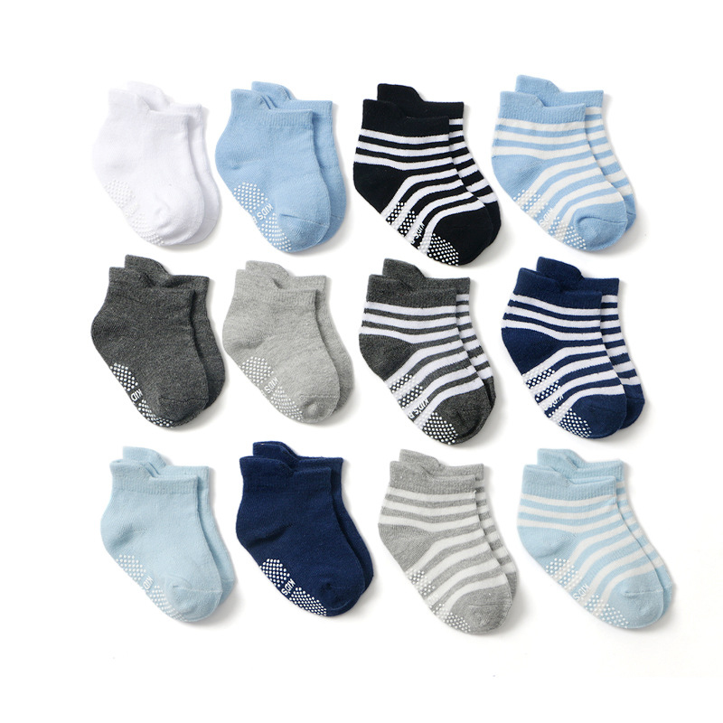 

All Weather Unisex Stretch Baby Girl Boys' Cotton Striped Toddler 12-Pack Sock Kid Assorted Low Cut Sock Anti Slip Non Skid Grip Ankle Socks, Random mix color(striped color for girl)