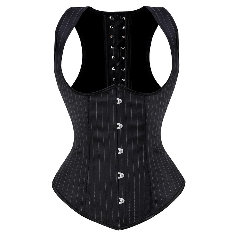 

Vertical Stripe Halterneck Underbust Corset Vest Plus Size S-6XL Women Fashion Big Size Waist Cincher Bustier Slimming Body Shaper Shapeweas, Black;white