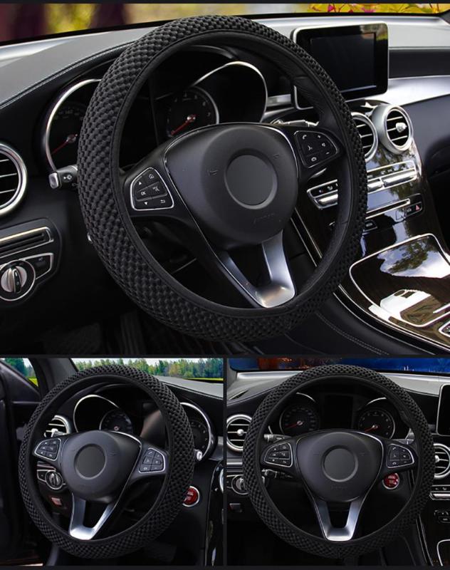 

Leather Texture Soft Auto Car Steering Wheel Skidproof Durable Car Steering Wheel Cover Fabric Handmade Breathability Auto Cover