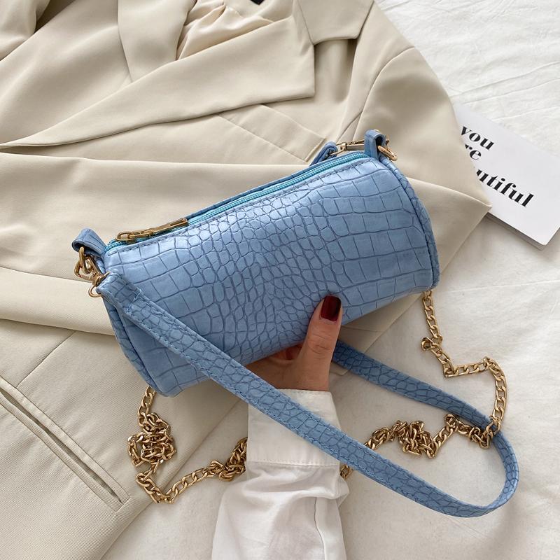 

Crocodile Pattern Bucket Bag PU Leather MINI Crossbody Bags For Women 2020 Chain Solid Color Travel Fashion Shoulder Handbags, Black