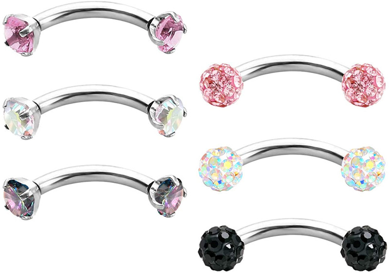 5pcs Incurvé Sourcil Interne Fil barbell Labret Lip Piercing Bijoux