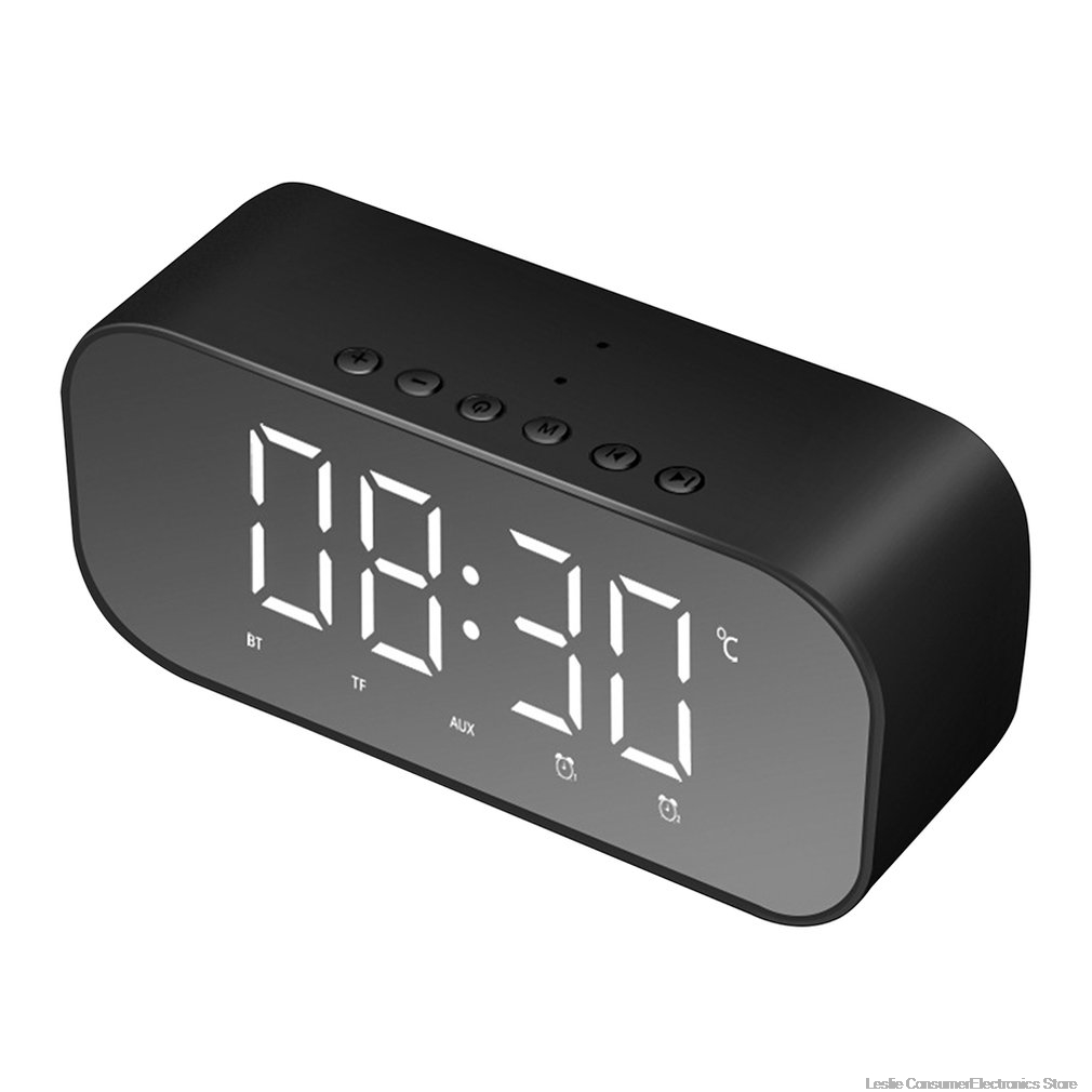 

Bluetooth Speaker with FM Radio LED Mirror Alarm Clock Subwoofer Music Player Desktop Clock Wireless