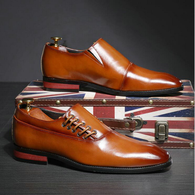 

Retro Bullock Design Men Classic Business Formal Shoes Pointed Toe leather shoes Men Oxford Dress Size 38-48 A57-32, Black