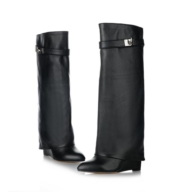 

fashionville*u750 40 black genuine leather stud belt flat short boots zippy punk fashion luxury