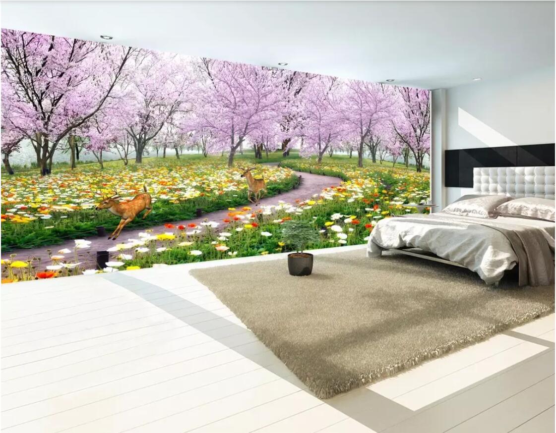 

3d room wallpaper custom photo non-woven mural Beautiful cherry tree flower sea TV background wall wallpaper for walls 3 d, Picture shows