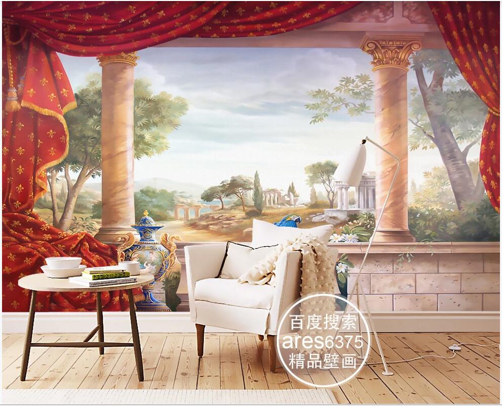 

custom photo 3d wallpaper mural Retro nostalgic pastoral hand-painted window landscape mural scene wall home decor 3d wallpaper for walls, Non-woven