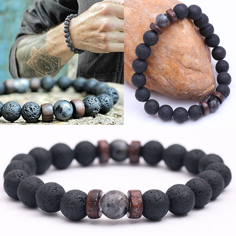 

New 8mm Women Bracelet Natural Stone Rock Elastic Lava Yoga Men Men Yoga Beads Women Bracelet Beads Rock