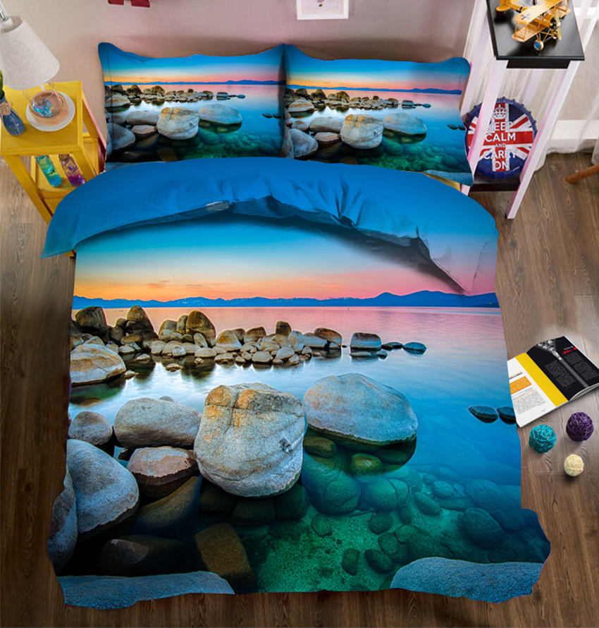 

3D  Full Queen bedding set bed sheet Duvet Cover Pillowcase bed cover Bedding Set California king Seaside scenery, 3d bedding set