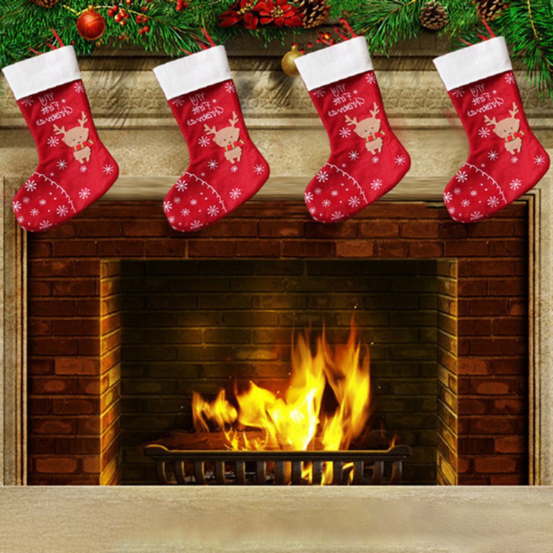 

Christmas Stockings Fabric Santa Claus Sock Gift With Hanging Rope Kids Candy Bag Festive Party Hanging Xmas Tree Ornament