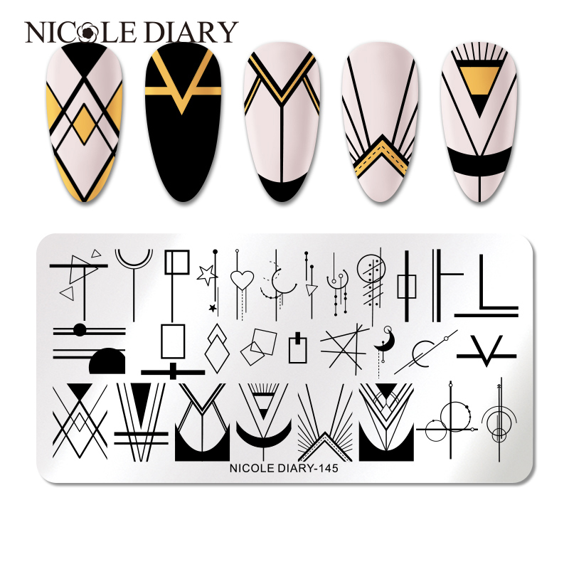 

NICOLE DIARY Geometry Lines Nail Stamping Plates Leaves Flower DIY Image Stencil For Nails Polish Printing Templates Tools