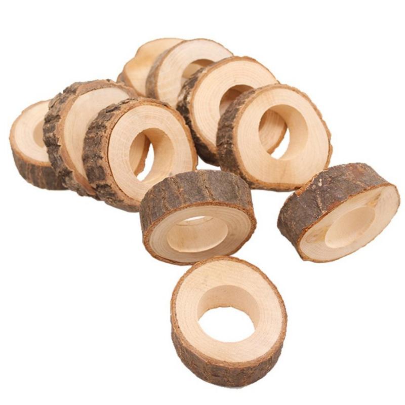 

ISHOWTIENDA 10 x Napkin Rings Wooden Round Wooden Pendant Napkin Ring Crafts Production Hotel DIY Wedding for party#523g40