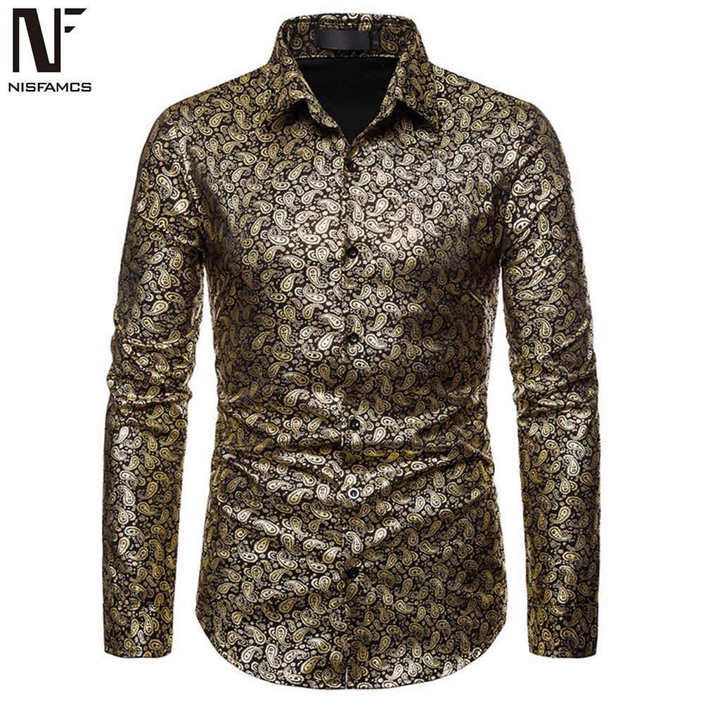 

2019 Business Man Social Shirt Paisley Print Shirts Big Size Europe Man Party Clothes Male Turn-down Collar Tops Hot Sale, Black