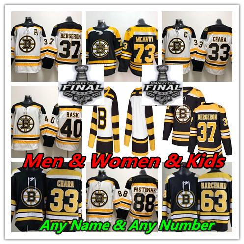 

2019 Boston Bruins Stanley Cup Final Hockey Jersey 37 Patrice Bergeron Brad Marchand David Pastrnak Zdeno Chara Charlie McAvoy Rask DeBrusk, Black;red