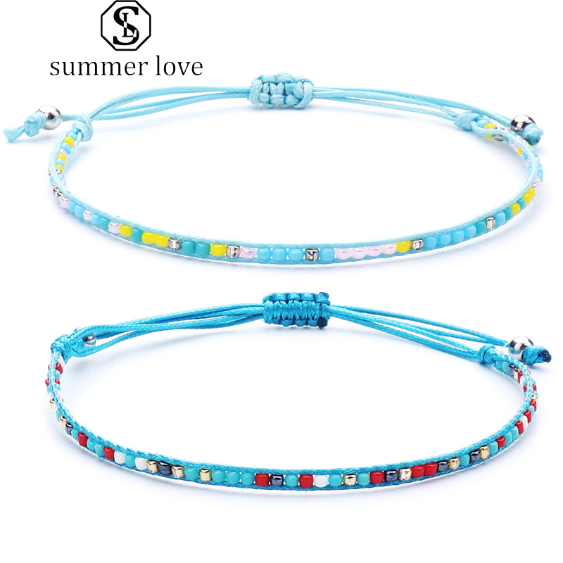 

New Arrival Rice Beaded Weave Rope Chain Bracelets For Men Women Mini Crystal Seed BeadsString Adjust Handmade Valentine's Day Jewelry -Y