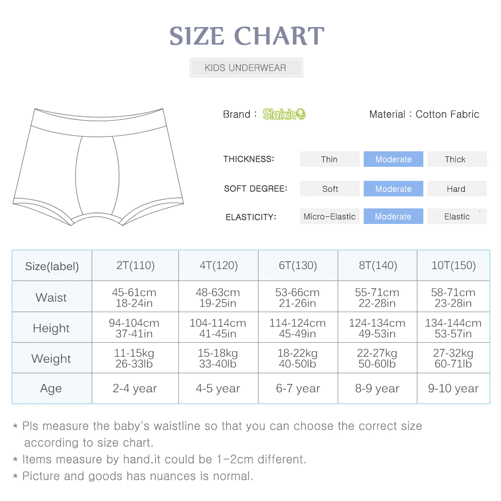 Boy Boxer Briefs Size Chart