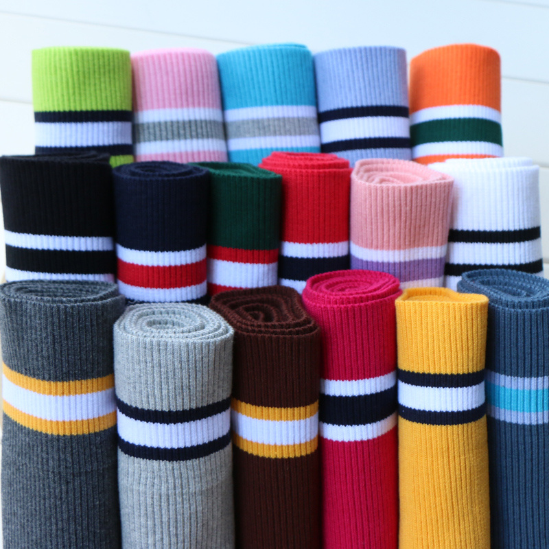 Cotton Spandex Stretch Knit Cuff Waistband Leg Arms Rib Trim Jersey Baseball Ribbed Fabric-image-465582747