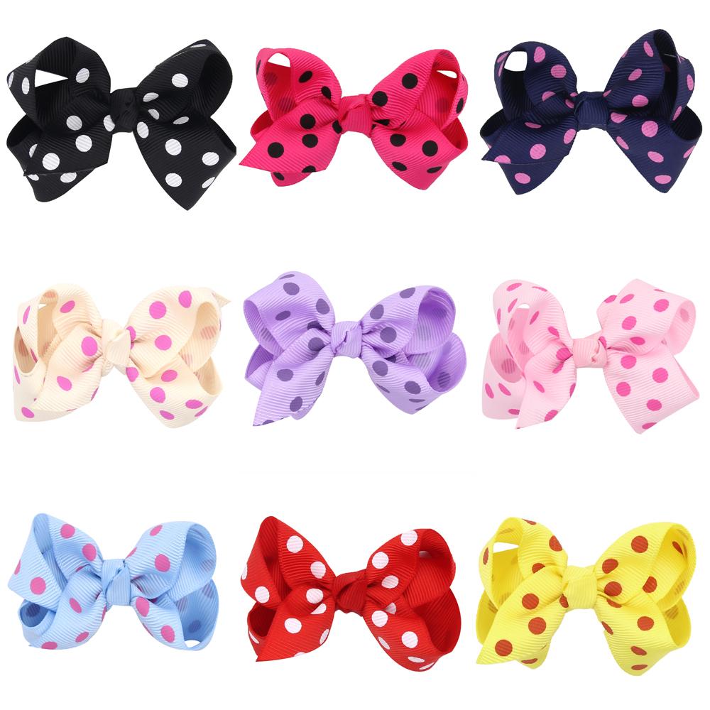 

7.5cm Boutique Hair Ribbon Jojo Bows Polka Dots Printed Grosgrain Bows Girl Accessories for Children Kids Headwear 14 colors