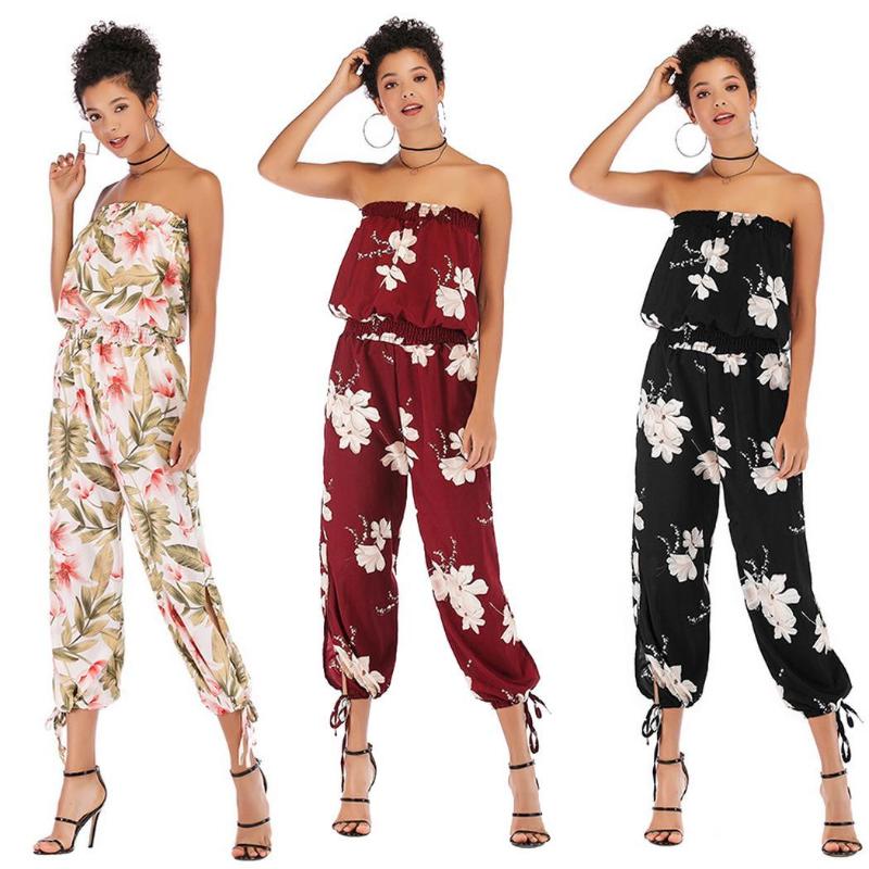 

Women Fashion Off Shoulder Sleeveless Open Casual, Club, Party Middle Waist Back Floral Loose Jumpsuits Bandage