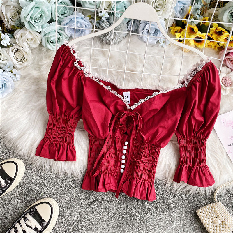 

2020 new fashion women's clothing V-Neck Puff Sleeve women tops women blouses, Black