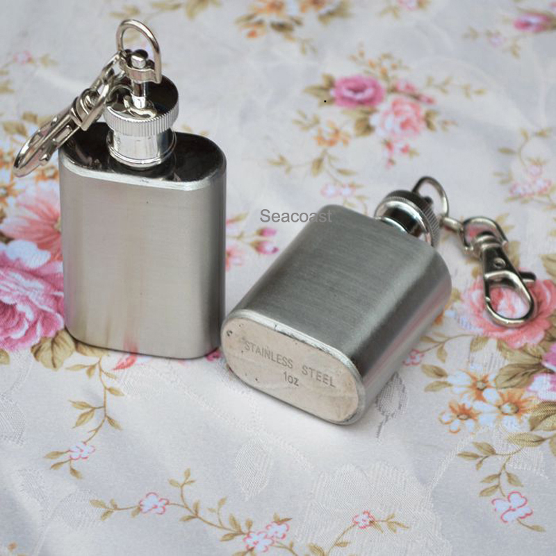 

200pcs 1oz 28ml Stainless Steel Key Chain Ring Hip Liquor Whiskey Alcohol Flask Cap Pocket Wine Bottle