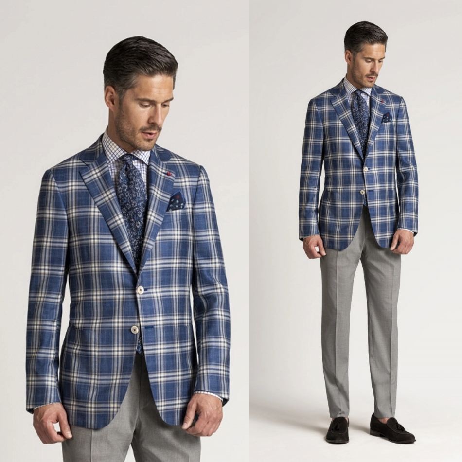 

Two Pieces Mens Suits Wedding Tuxedos Glen Plaid Blazer Custom Made Two-Button Peaked Lapel Groom Wear Business Suit Jacket+Pants, Yellow