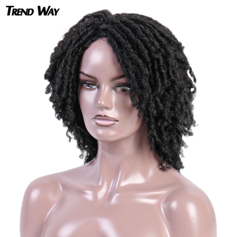 

14Inch Kinky Curly Synthetic Wigs Medium Ombre Twist Dreadlocks Hair Wigs For Black Women High Temperature Fiber Dropshipping, 1b