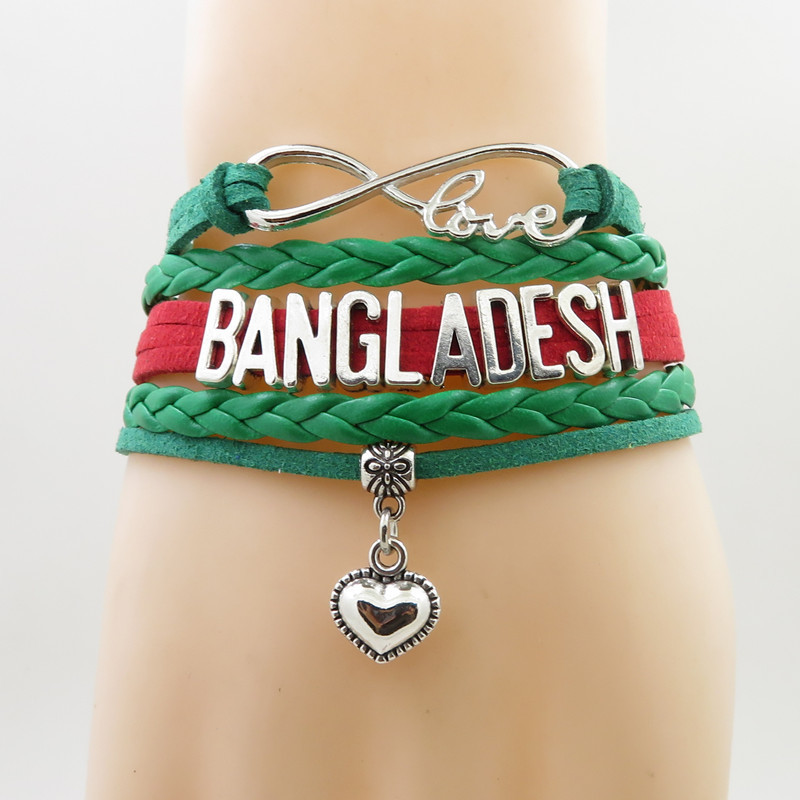 

Infinity Love Bangladesh Bracelet Heart Charm Bangladesh National Flag Bracelets & Bangles For Woman And Man Jewelry, Golden;silver