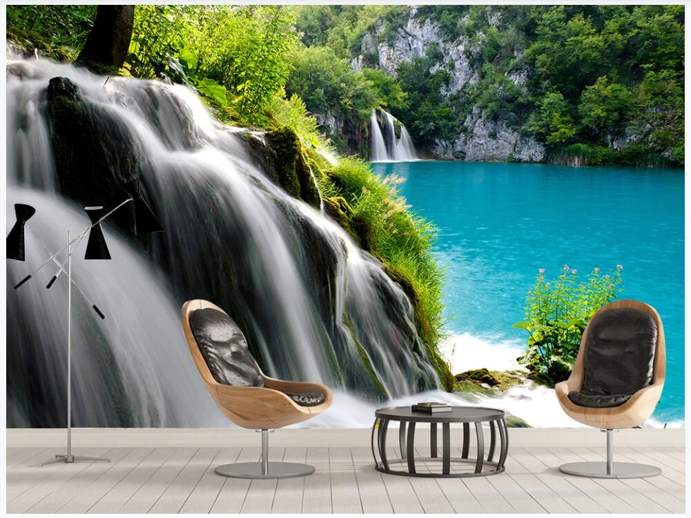 

3d wallpaer custom photo mural Fresh flowing waterfall natural scenery of Swan Lake TV background decor living room wallpaper for walls 3 d, Non-woven
