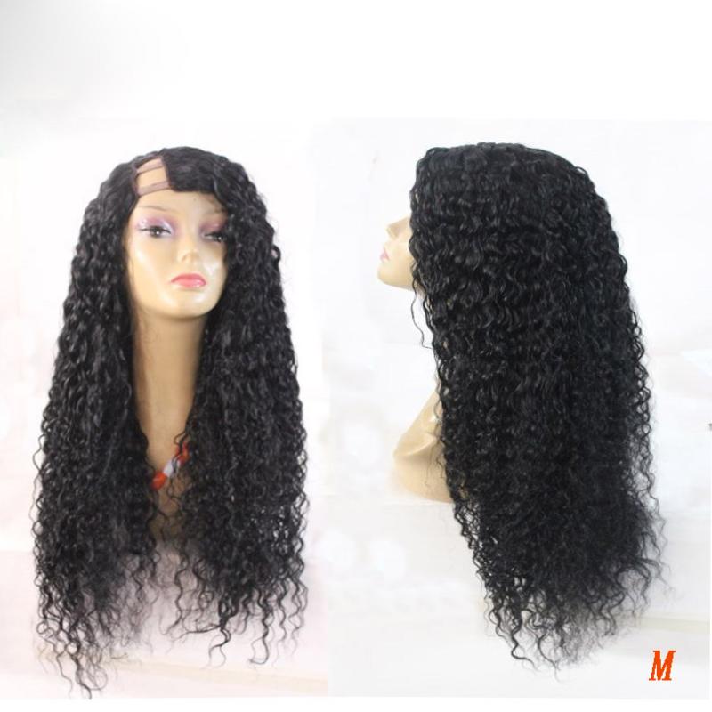 

Simbeauty Curly Human Hair U Part Wig Brazilian Remy Hair Natural Black 1x4 inch Openning Middle PartLeft Part,Right Part Wig, Left opening u part
