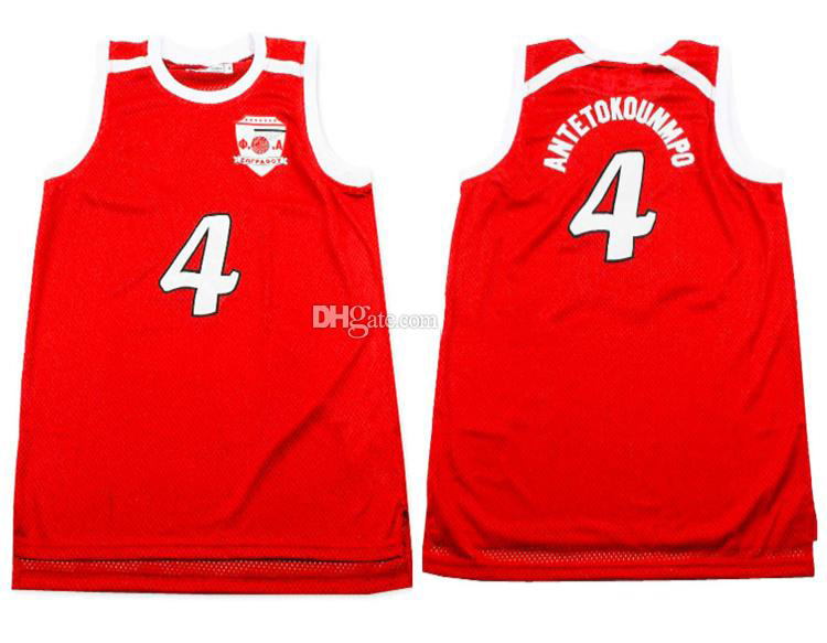 

Giannis Antetokounmpo #4 High School Filathlitikos B.C. Red Retro Basketball Jerseys Mens Stitched Custom Any Number Name, As show