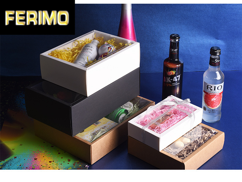 

10pcs Folding Kraft Paper Box with Transparent PVC Window Gift Box Packaging Present Cajas de Carton