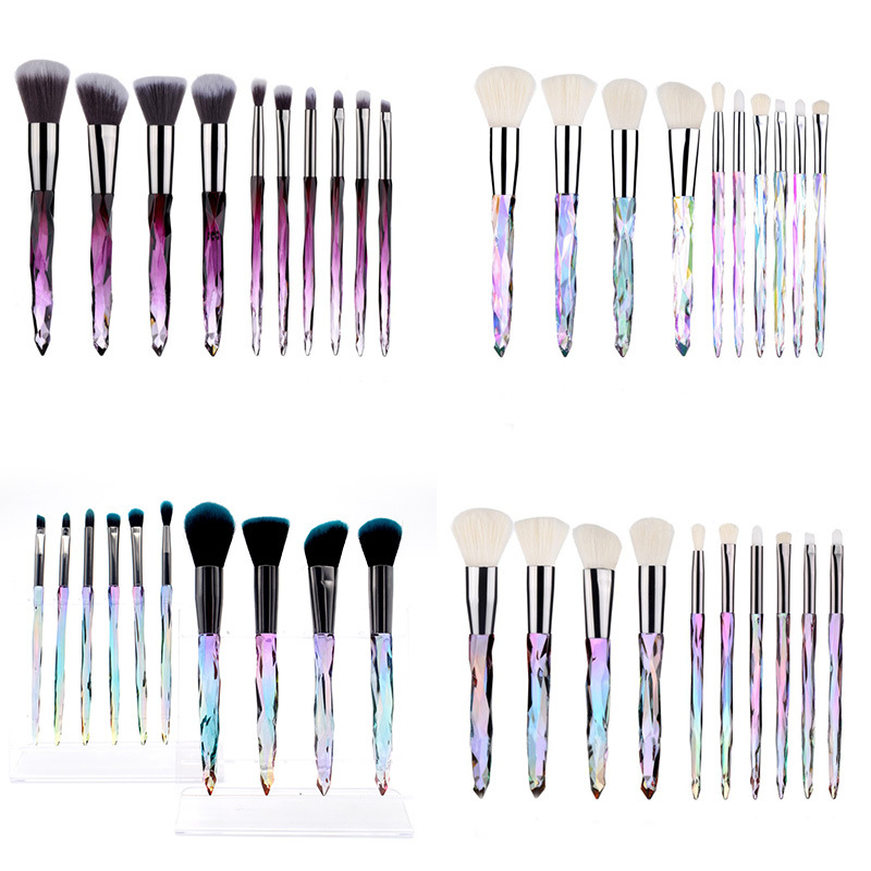 

Wholesale 10pcs Diamond Crystal Makeup Brush Set 10 pieces Clear Professional Make Up Brushes Eyeshaddow Foundation Powder Brush Makeup Tool