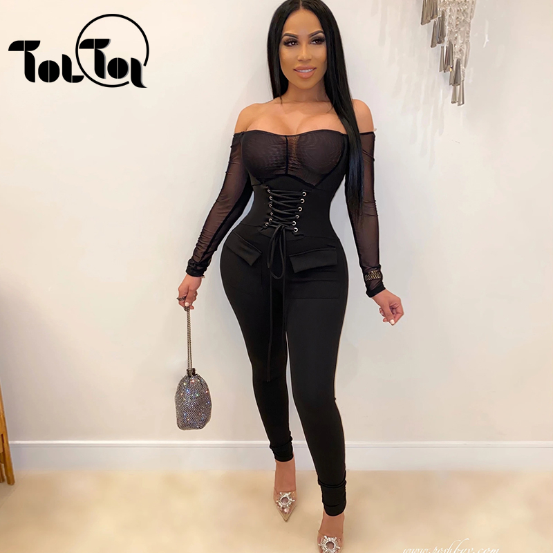 

Sexy Jumpsuits Women Off Shoulder Long Playsuit Long Sleeve Bodycon Rompers Womens Jumpsuit Jumpsuit Black Overalls