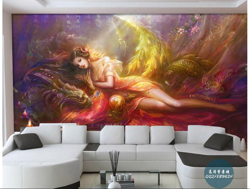 

WDBH 3d wallpaper custom photo Phoenix mythology candlelight sexy beauty living room home decor 3d wall murals wallpaper for walls 3 d, Non-woven