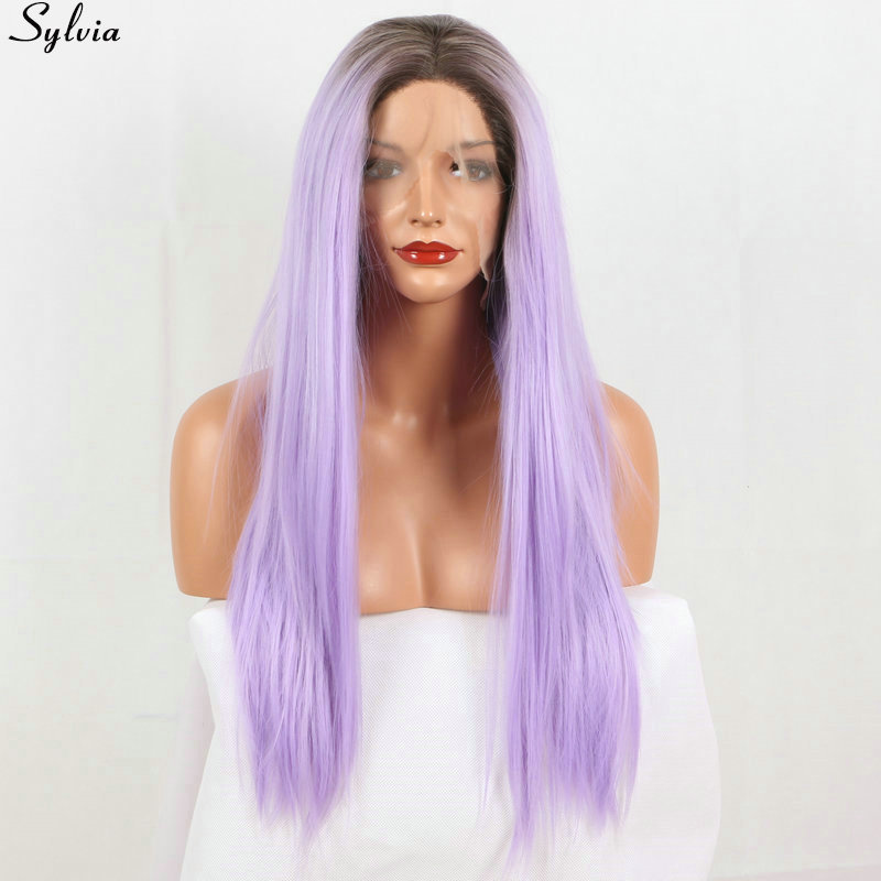 Light Purple Wig Long Silky Straight Replacement Women Soft Hair