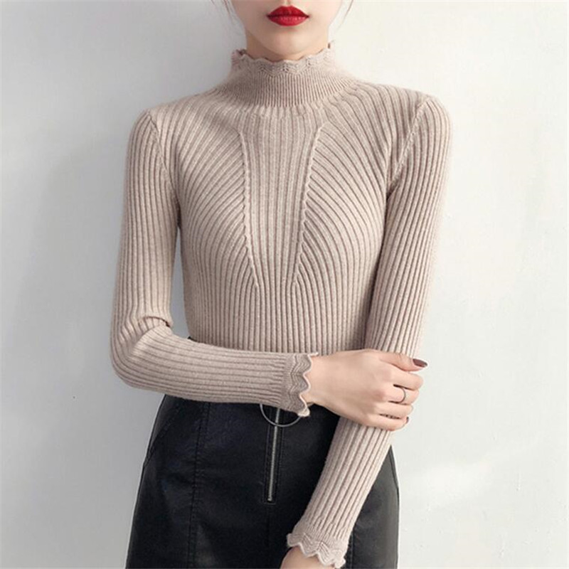 

Pateekate warm half turtleneck thread sweater bottoming shirt Slim wild sweater women autumn and winter 2019 new, Black