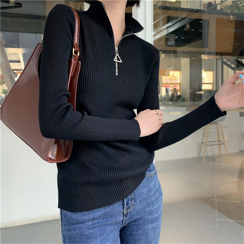 

HziriP Black Turtleneck Knitted Pullovers New 2020 Brief Lazy Style Women Slimming Office Lady Brief Warm Zipper Basic Sweater, Photo color