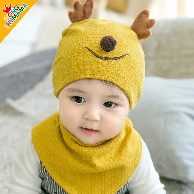 

2020 New Spring and Autumn Baby Children's Cap Deer Cotton Cloth Cap Set Cartoon Cover Head Triangle Towel, Blue