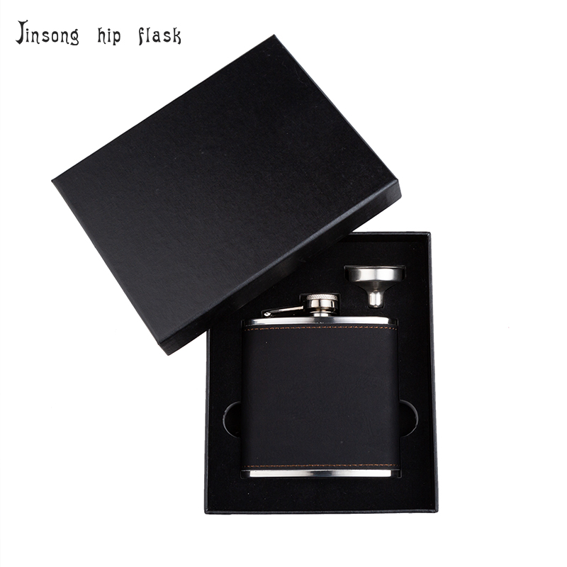 

Shipping Free 6OZ leather hip flask with funnel set ,Laserable Leatherette Flask
