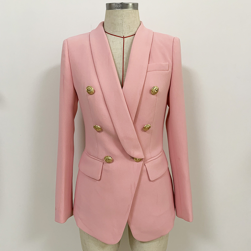 

HIGH QUALITY 2020 Newest Fashion Designer Blazer Women' Double Breasted Lion Buttons Shawl Collar Blazer Jacket, Pink